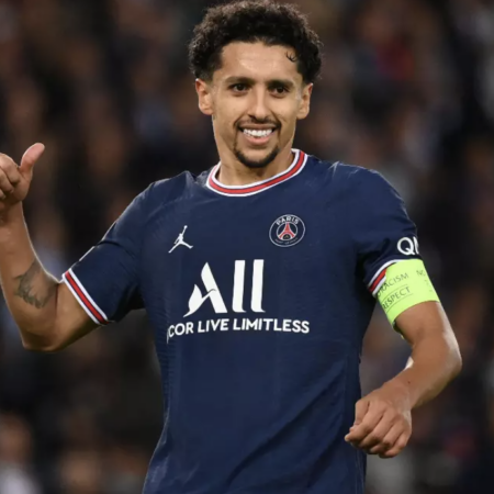 Marquinhos has made 435 appearances for PSG, equalling the club record